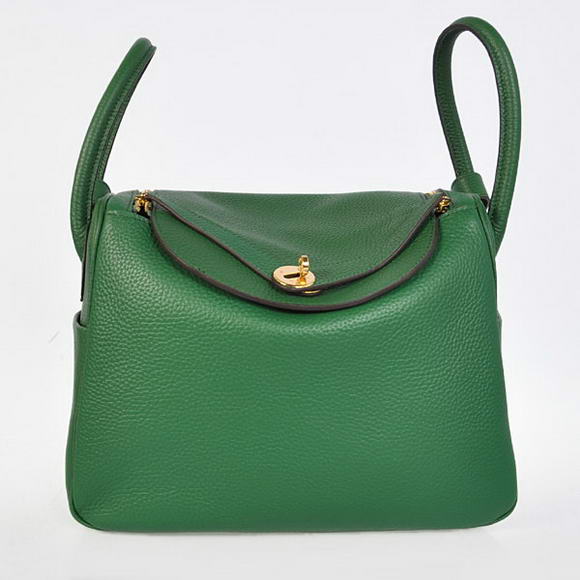 High Quality Replica Hermes Lindy 30CM Havanne Handbags 1057 Dark Green Leather Golden Hardware - Click Image to Close